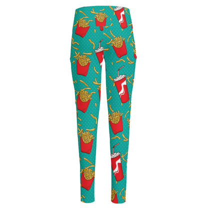 French Fries And Cola Pattern Print High-Waisted Pocket Leggings