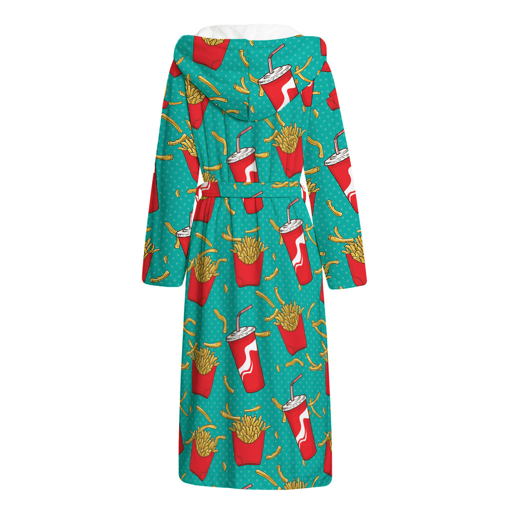 French Fries And Cola Pattern Print Hooded Bathrobe