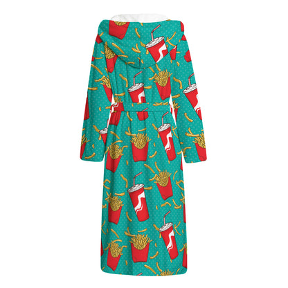 French Fries And Cola Pattern Print Hooded Bathrobe