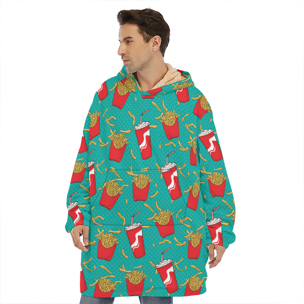 French Fries And Cola Pattern Print Hoodie Blanket