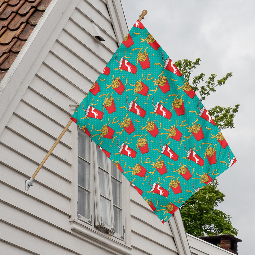 French Fries And Cola Pattern Print House Flag