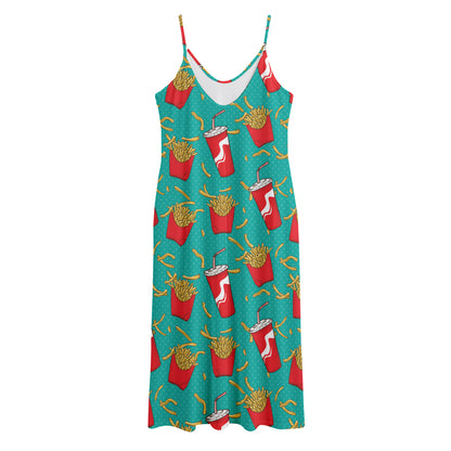 French Fries And Cola Pattern Print Jersey Midi Cami Dress