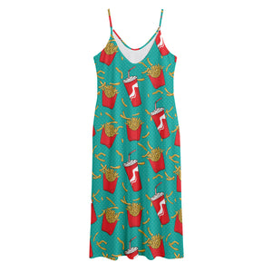 French Fries And Cola Pattern Print Jersey Midi Cami Dress