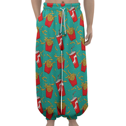 French Fries And Cola Pattern Print Lantern Pants