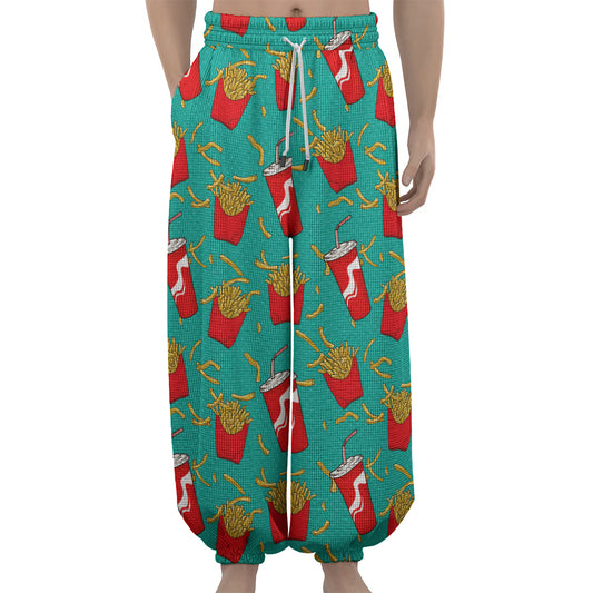 French Fries And Cola Pattern Print Lantern Pants
