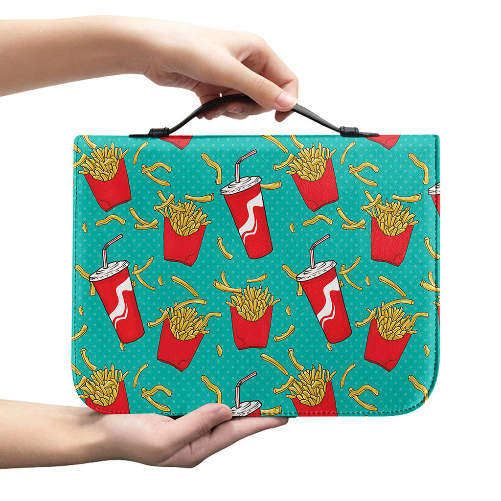 French Fries And Cola Pattern Print Leather Bible Cover