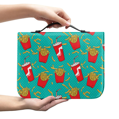 French Fries And Cola Pattern Print Leather Bible Cover