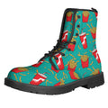 French Fries And Cola Pattern Print Lace-Up Boots
