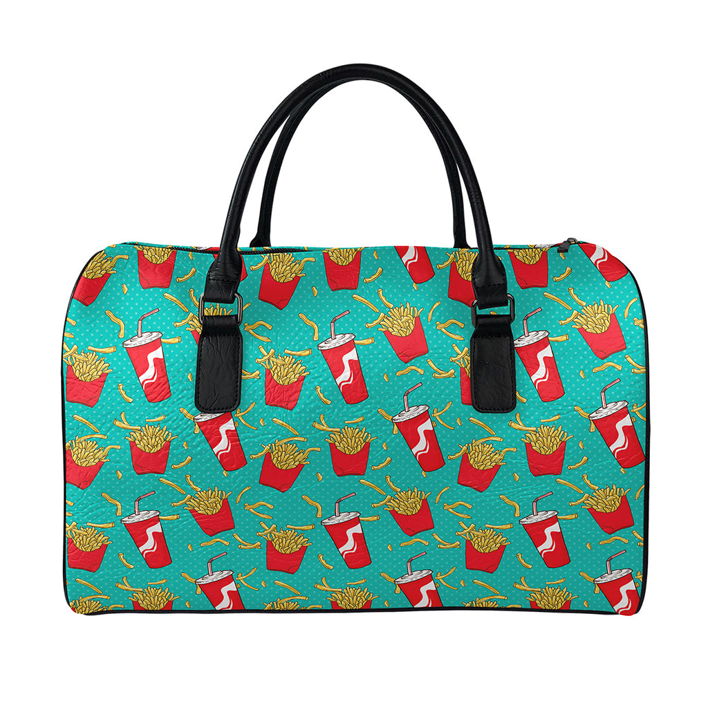 French Fries And Cola Pattern Print Leather Duffle Bag