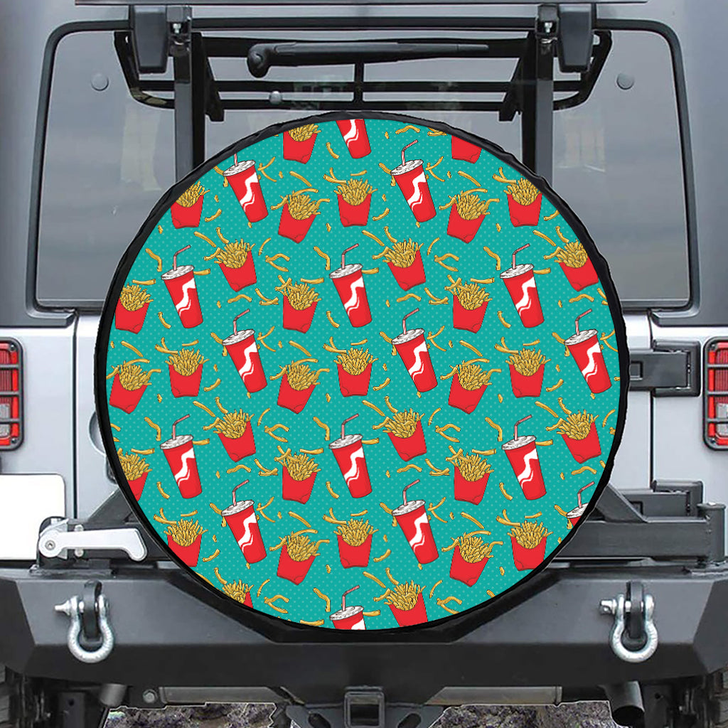 French Fries And Cola Pattern Print Leather Spare Tire Cover