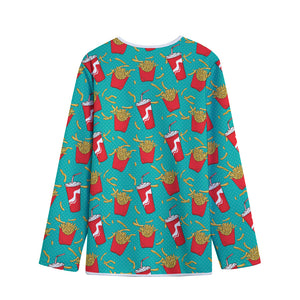 French Fries And Cola Pattern Print Long Sleeve Short Coat