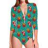 French Fries And Cola Pattern Print Long Sleeve Swimsuit