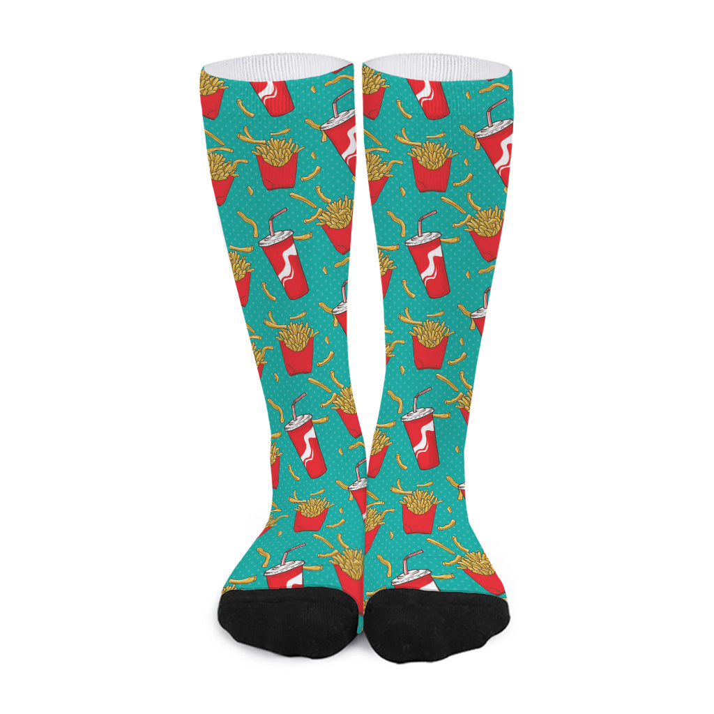 French Fries And Cola Pattern Print Long Socks