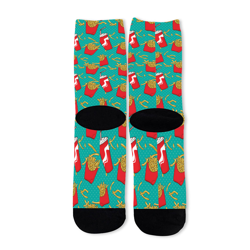 French Fries And Cola Pattern Print Long Socks
