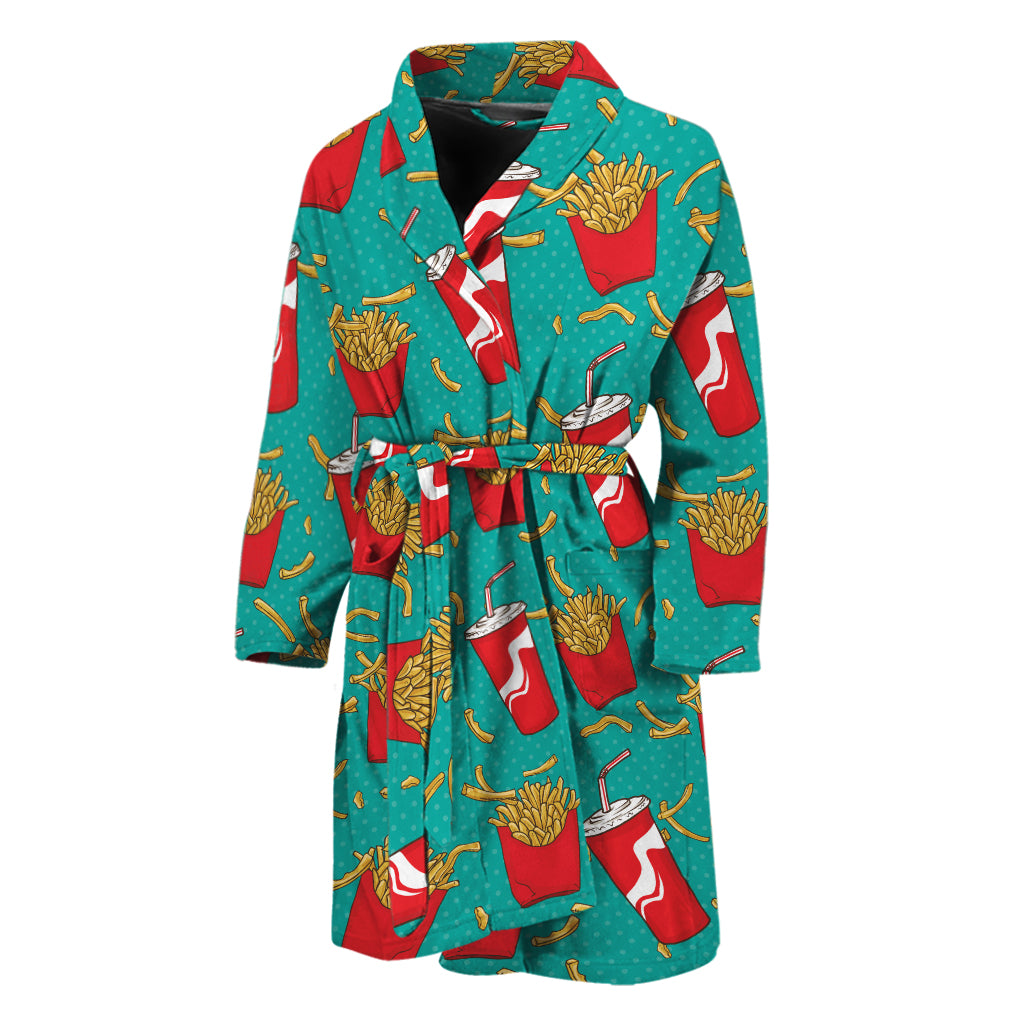 French Fries And Cola Pattern Print Men's Bathrobe