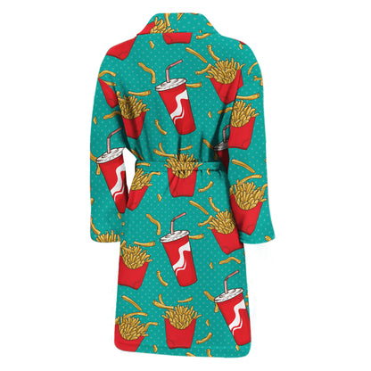 French Fries And Cola Pattern Print Men's Bathrobe
