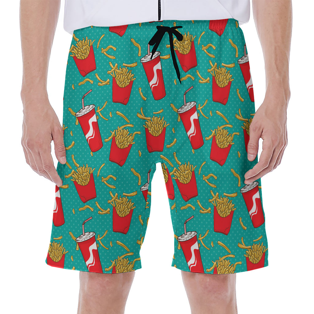 French Fries And Cola Pattern Print Men's Beach Shorts