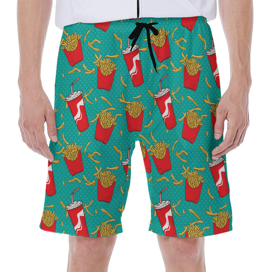 French Fries And Cola Pattern Print Men's Beach Shorts