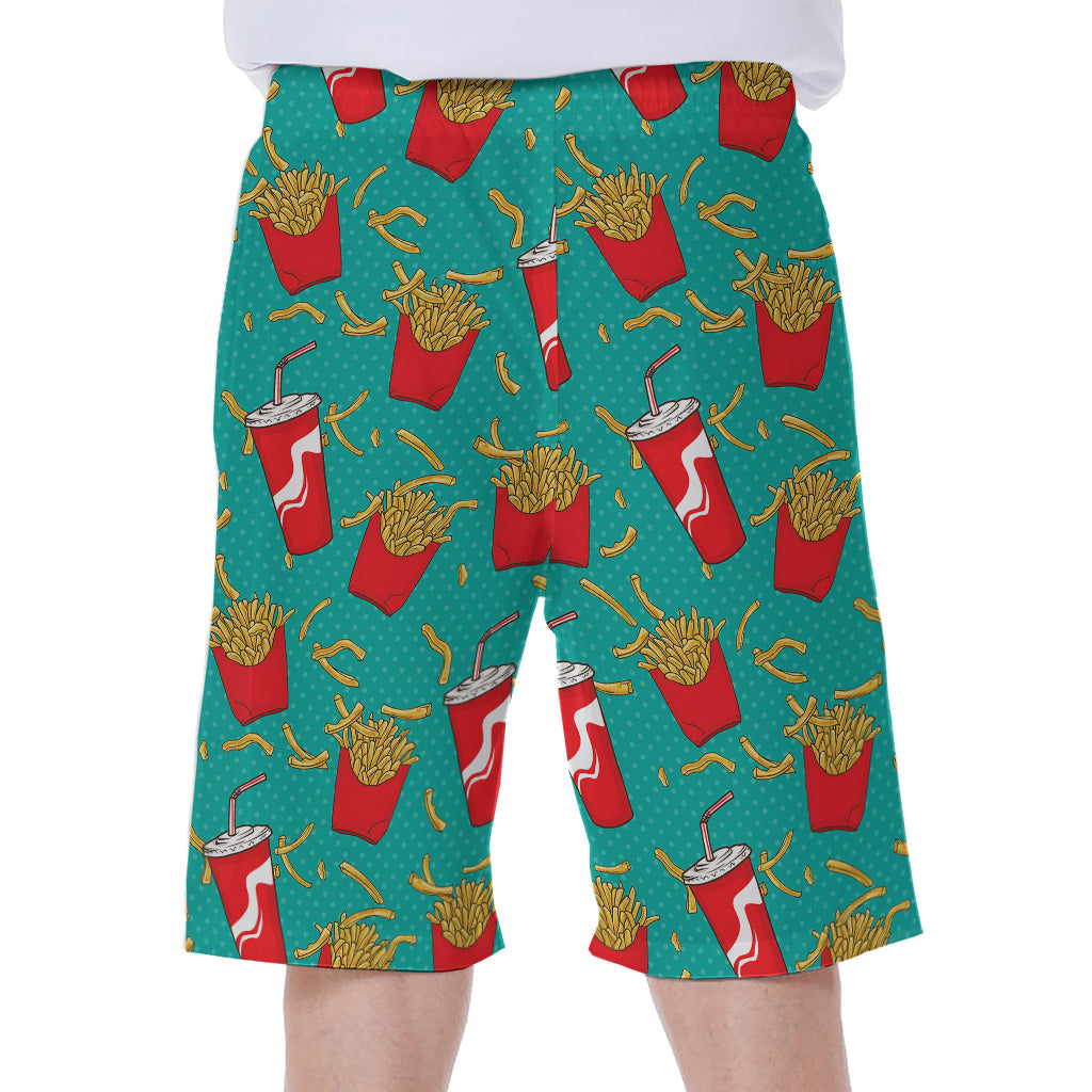 French Fries And Cola Pattern Print Men's Beach Shorts