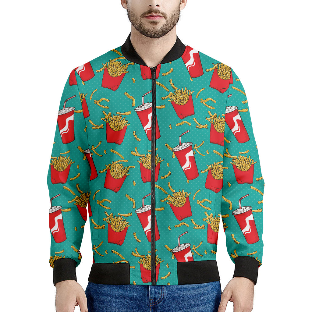 French Fries And Cola Pattern Print Men's Bomber Jacket