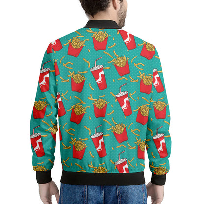 French Fries And Cola Pattern Print Men's Bomber Jacket