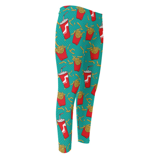 French Fries And Cola Pattern Print Men's Compression Pants