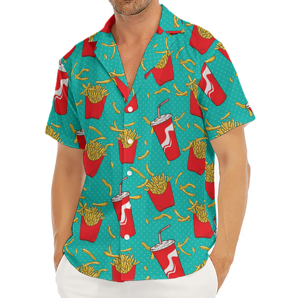 French Fries And Cola Pattern Print Men's Deep V-Neck Shirt