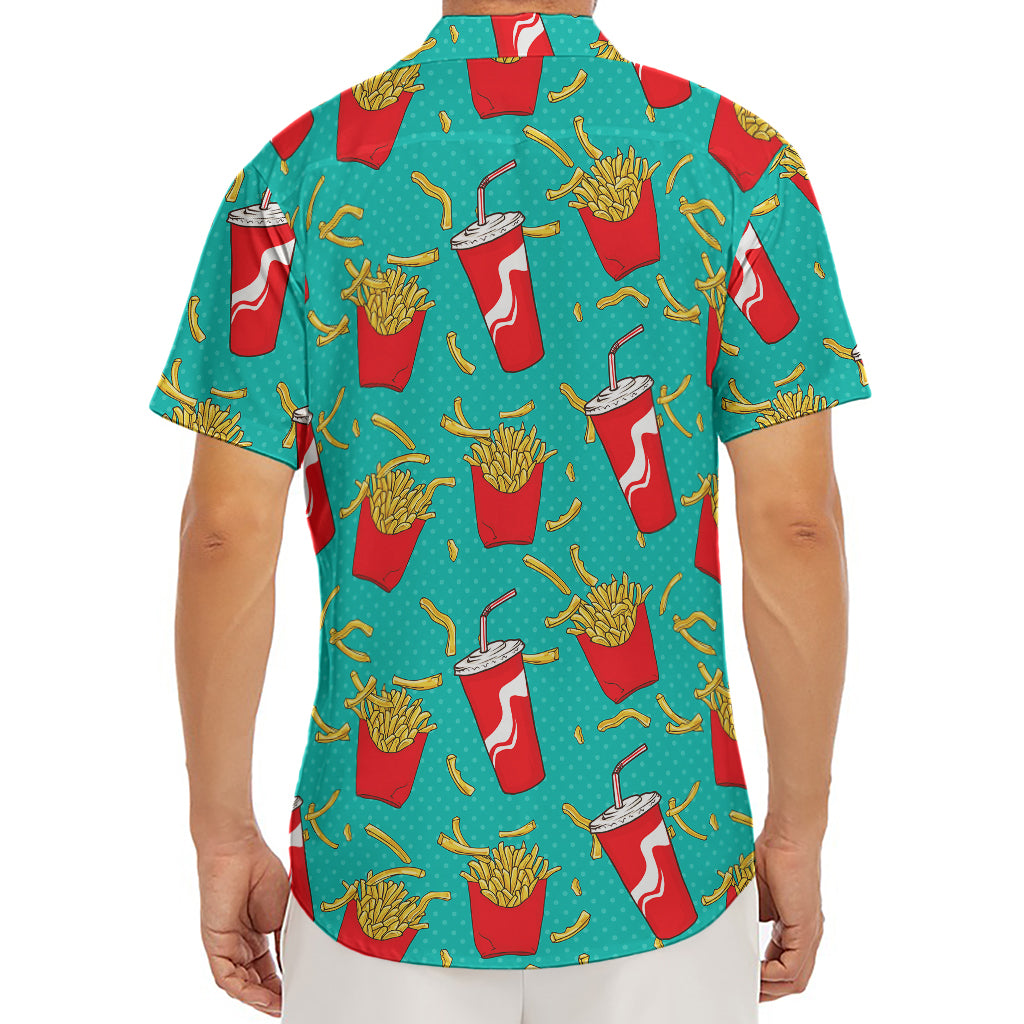 French Fries And Cola Pattern Print Men's Deep V-Neck Shirt