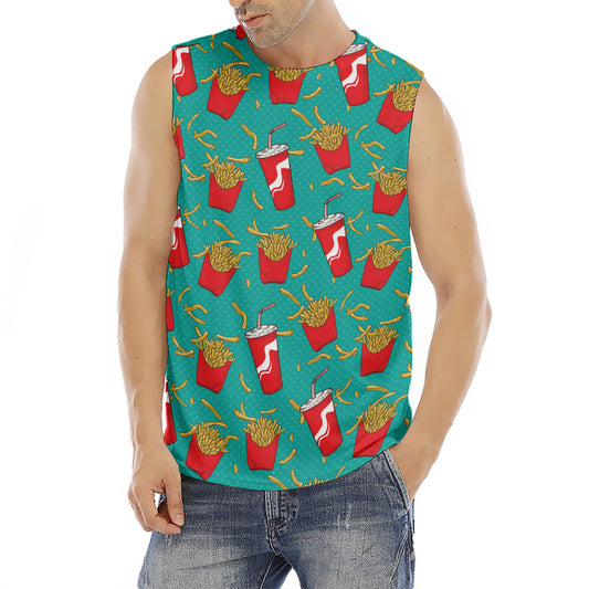 French Fries And Cola Pattern Print Men's Fitness Tank Top
