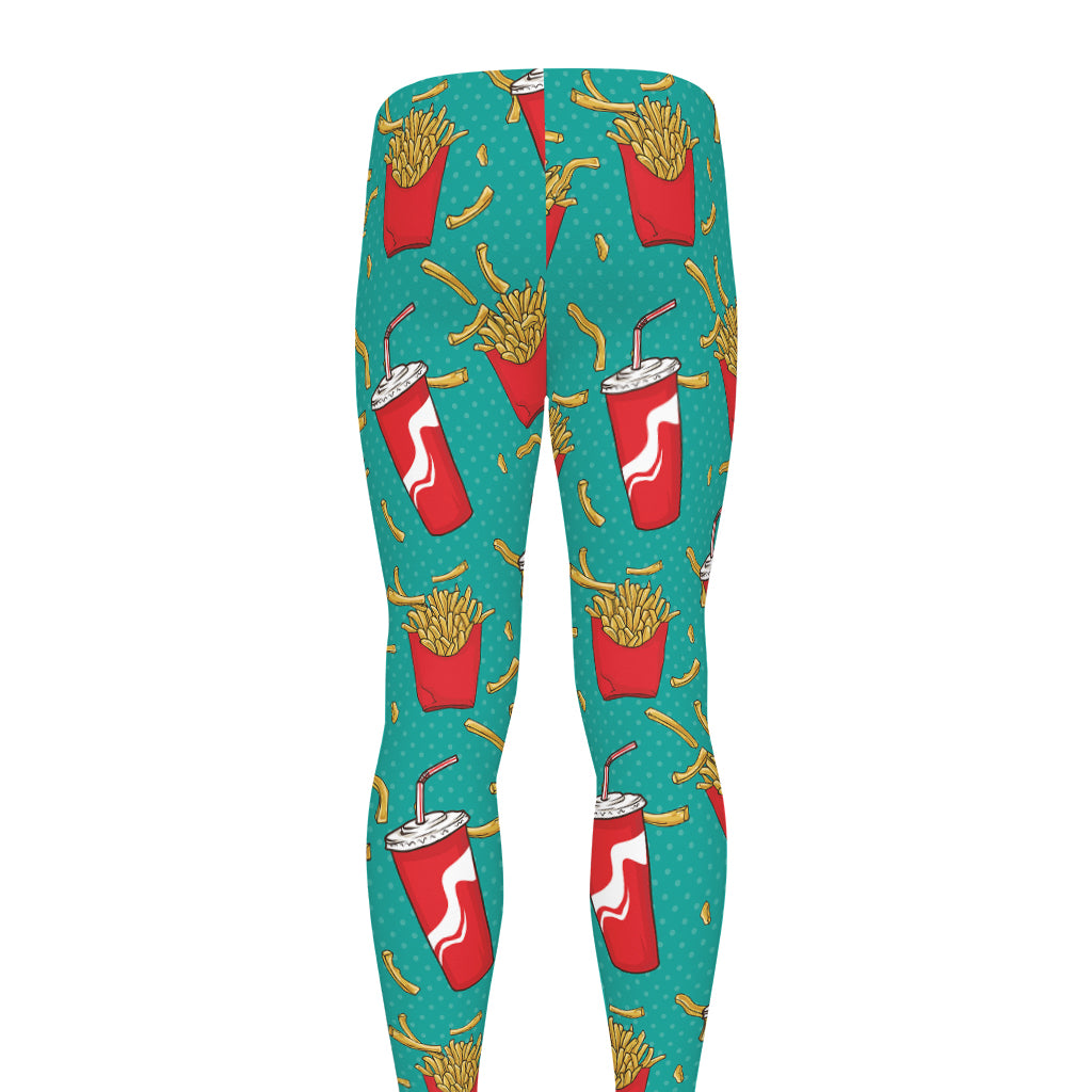 French Fries And Cola Pattern Print Men's leggings