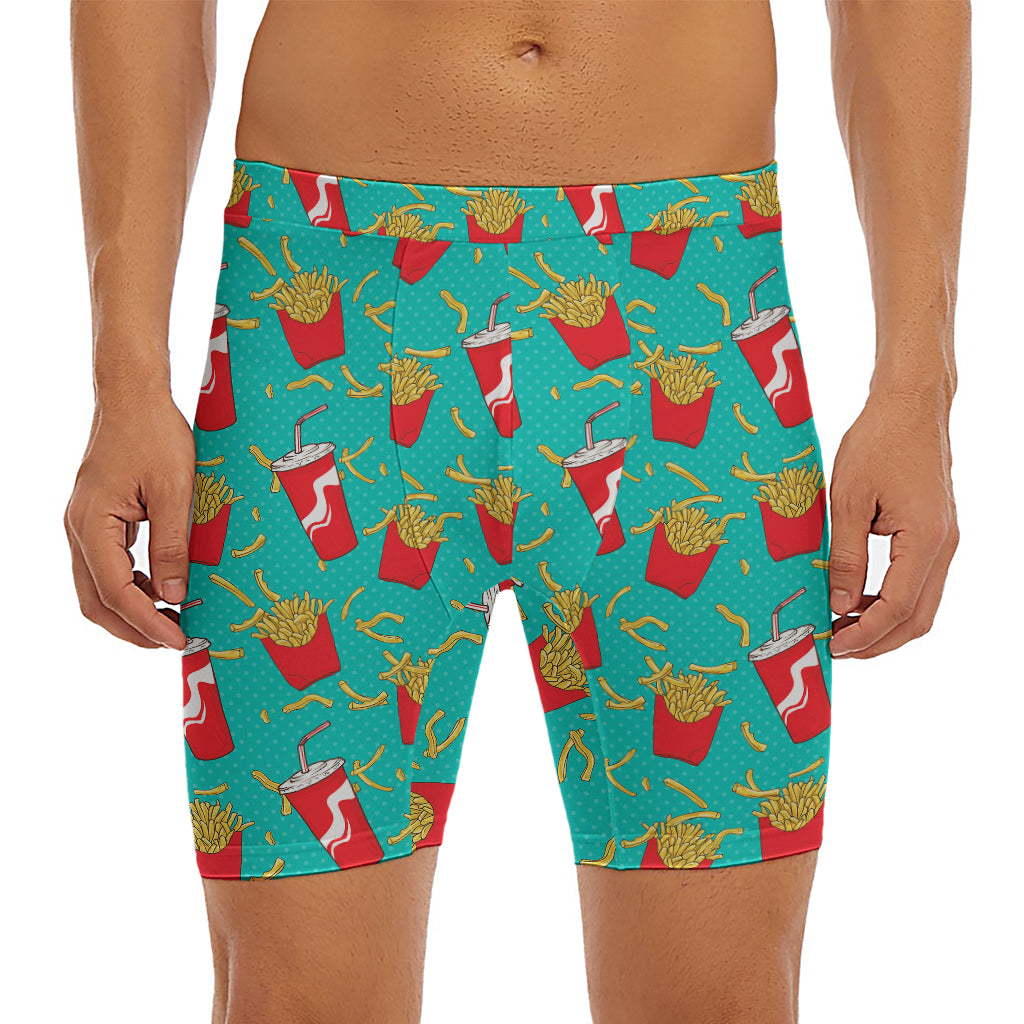French Fries And Cola Pattern Print Men's Long Boxer Briefs