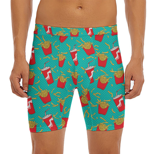 French Fries And Cola Pattern Print Men's Long Boxer Briefs