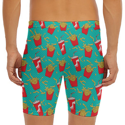 French Fries And Cola Pattern Print Men's Long Boxer Briefs