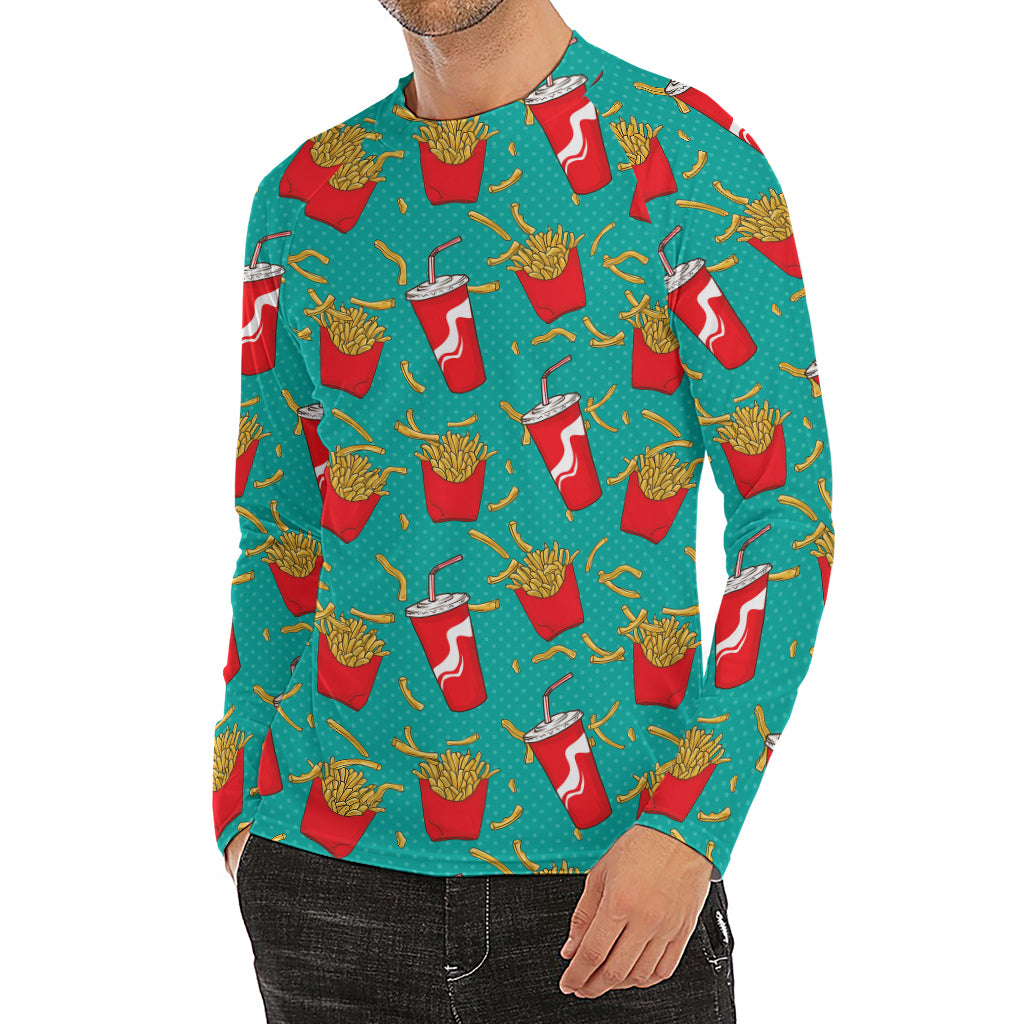 French Fries And Cola Pattern Print Men's Long Sleeve Rash Guard