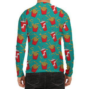 French Fries And Cola Pattern Print Men's Long Sleeve Rash Guard