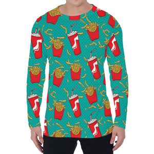 French Fries And Cola Pattern Print Men's Long Sleeve T-Shirt