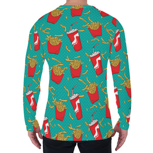 French Fries And Cola Pattern Print Men's Long Sleeve T-Shirt