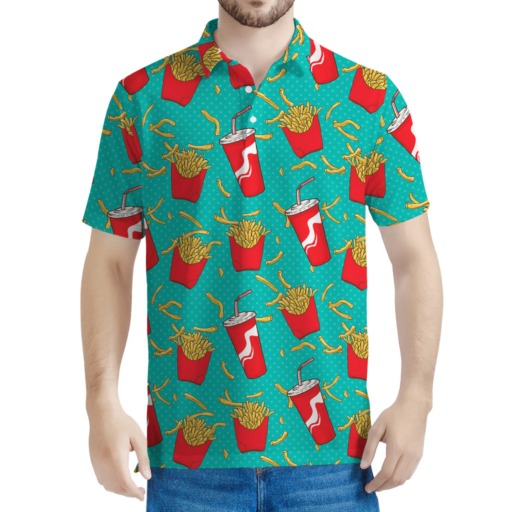 French Fries And Cola Pattern Print Men's Polo Shirt
