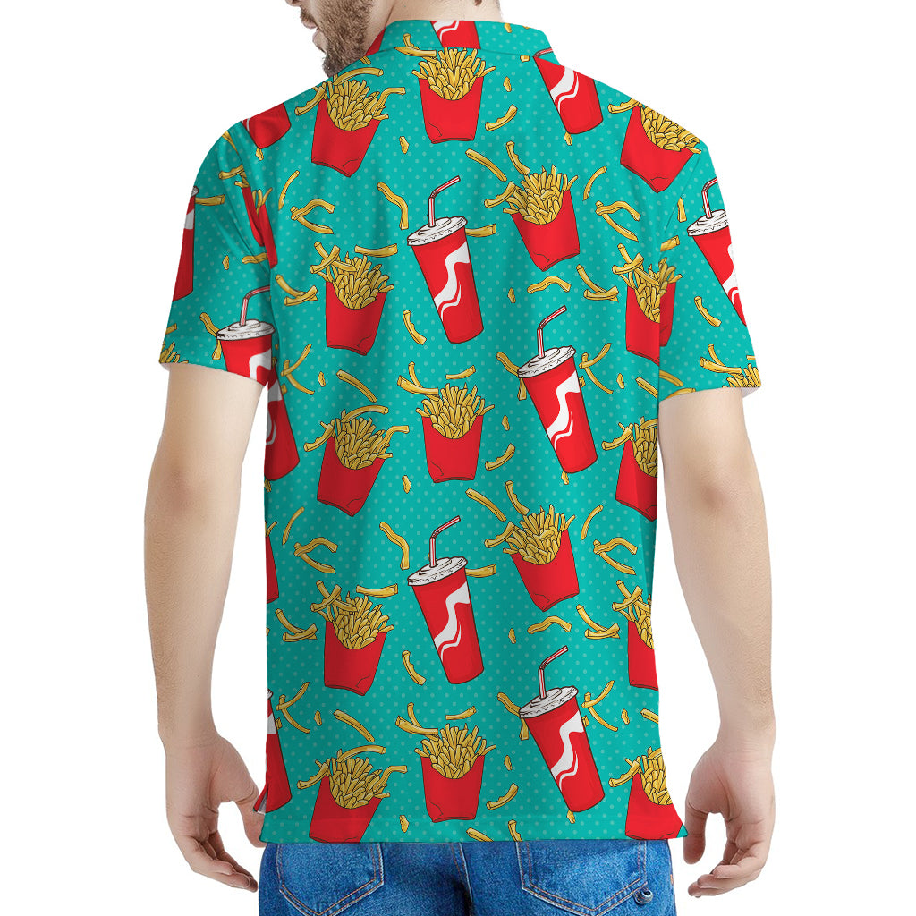 French Fries And Cola Pattern Print Men's Polo Shirt