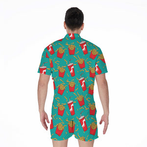 French Fries And Cola Pattern Print Men's Rompers