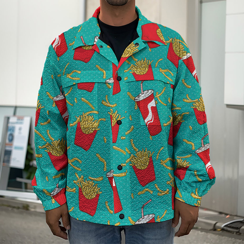 French Fries And Cola Pattern Print Men's Shirt Jacket
