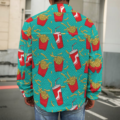 French Fries And Cola Pattern Print Men's Shirt Jacket