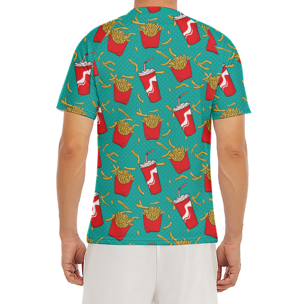 French Fries And Cola Pattern Print Men's Short Sleeve Rash Guard