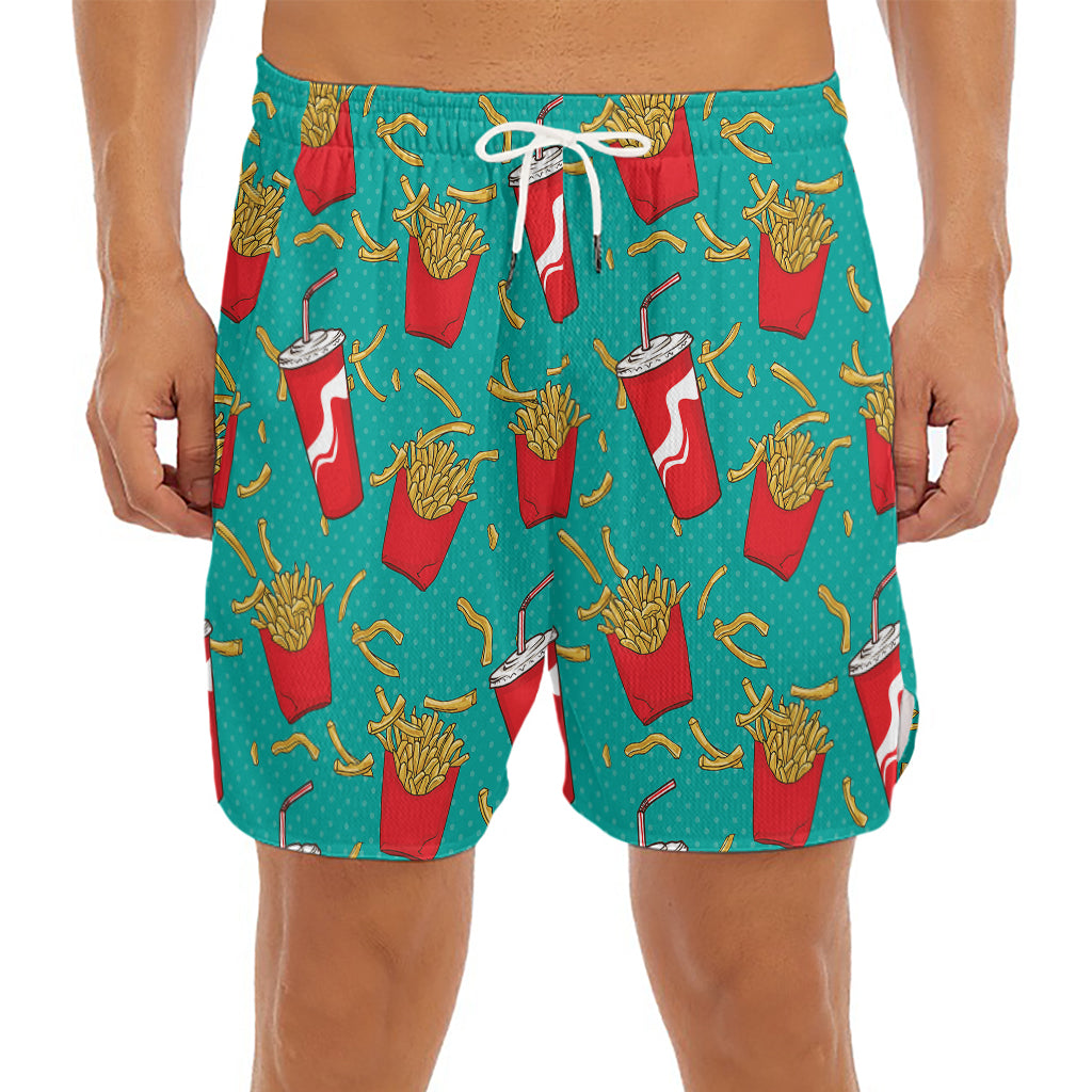 French Fries And Cola Pattern Print Men's Split Running Shorts