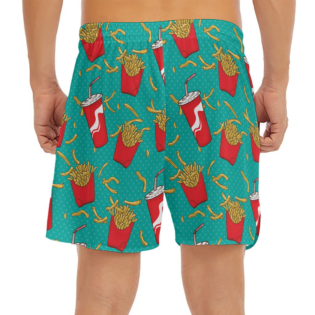 French Fries And Cola Pattern Print Men's Split Running Shorts