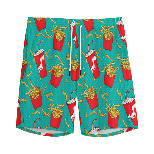 French Fries And Cola Pattern Print Men's Sports Shorts
