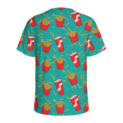 French Fries And Cola Pattern Print Men's Sports T-Shirt