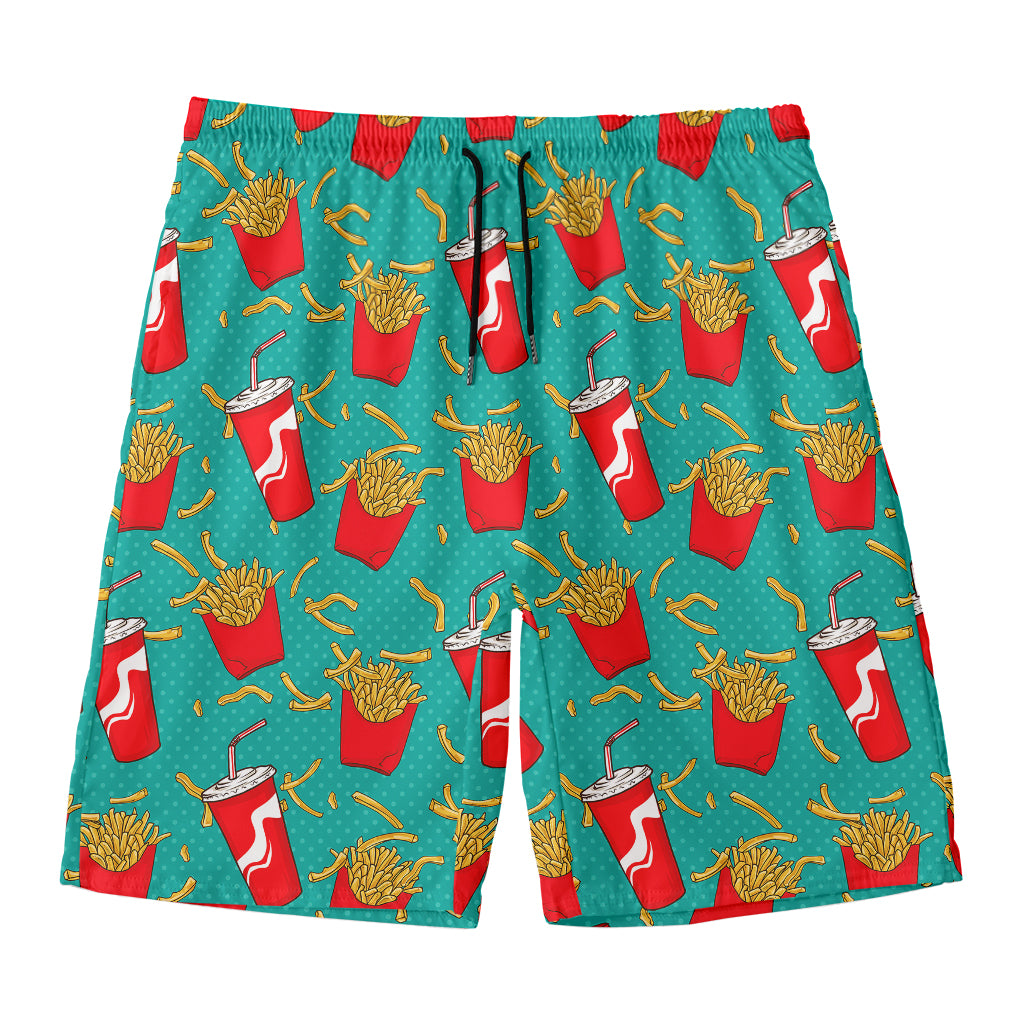 French Fries And Cola Pattern Print Men's Swim Trunks