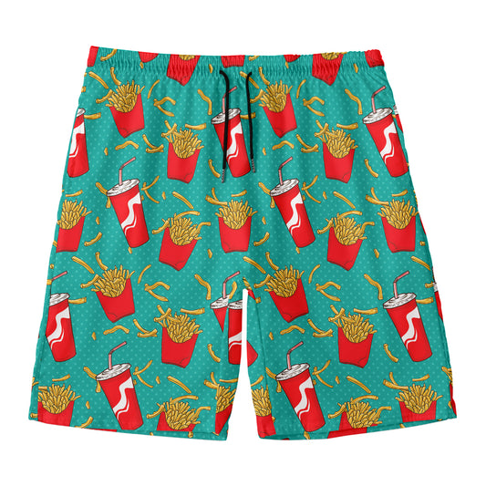 French Fries And Cola Pattern Print Men's Swim Trunks