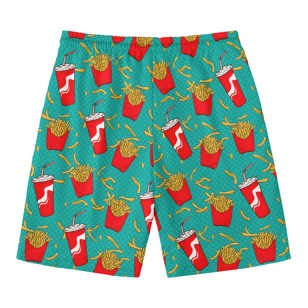 French Fries And Cola Pattern Print Men's Swim Trunks